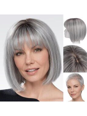 Women's Cool Silver Grey 12 Inch Heat Resistant Realistic Short Blonde Wig Bangs